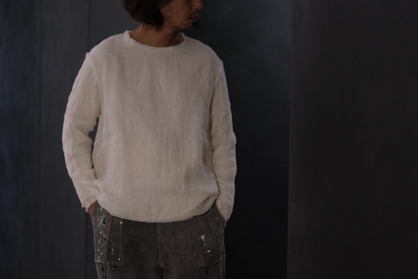 【受注商品】wright./Reversible gauze shirt (High density linen gauze / Organic cotton double gauze)