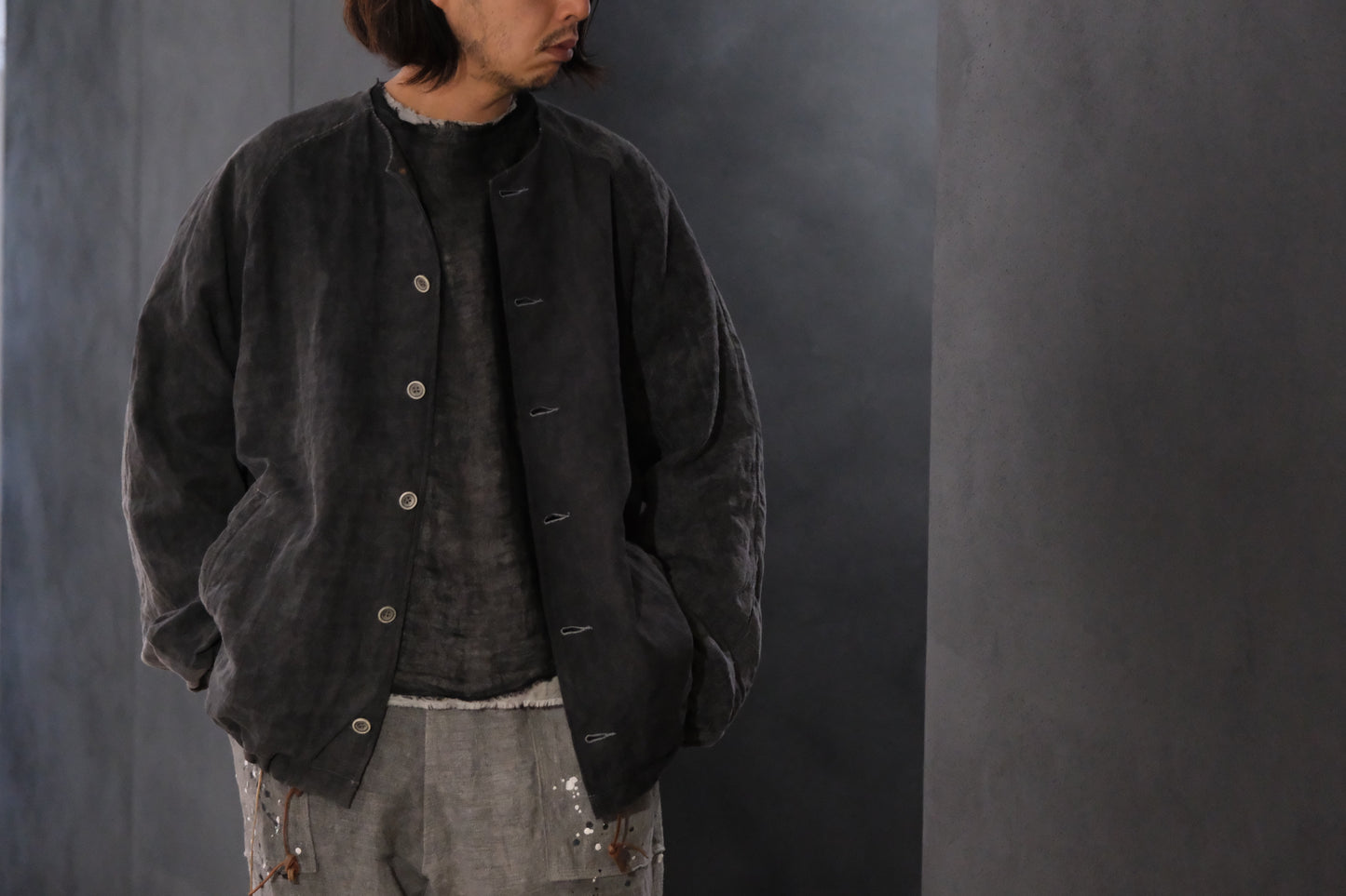 【受注商品】wright./Reversible gauze shirt (High density linen gauze / Organic cotton double gauze)