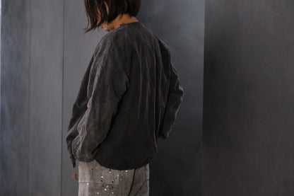 【受注商品】wright. / No-coller coach jacket (Hight density nylon taffeta coating / European vintage linen Sumi ink dye )