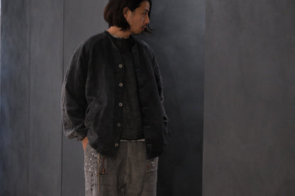 【受注商品】wright. / No-coller coach jacket (Hight density nylon taffeta coating / European vintage linen Sumi ink dye )