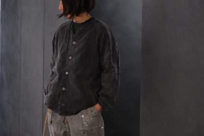 【受注商品】wright. / No-coller coach jacket (Hight density nylon taffeta coating / European vintage linen Sumi ink dye )