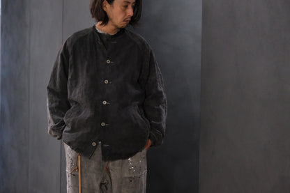 【受注商品】wright. / No-coller coach jacket (Hight density nylon taffeta coating / European vintage linen Sumi ink dye )