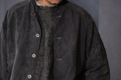 【受注商品】wright. / No-coller coach jacket (Hight density nylon taffeta coating / European vintage linen Sumi ink dye )