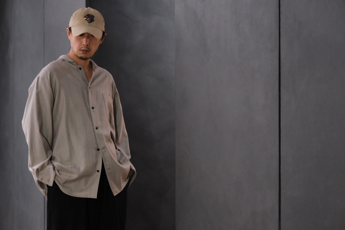 nonnotte/Minimum Shawl Collar Oversized Shirt/Wool/Silk Ghost Plaid