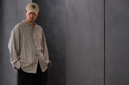 nonnotte/Minimum Shawl Collar Oversized Shirt/Wool/Silk Ghost Plaid