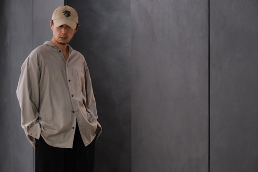 nonnotte/Minimum Shawl Collar Oversized Shirt/Wool/Silk Ghost Plaid