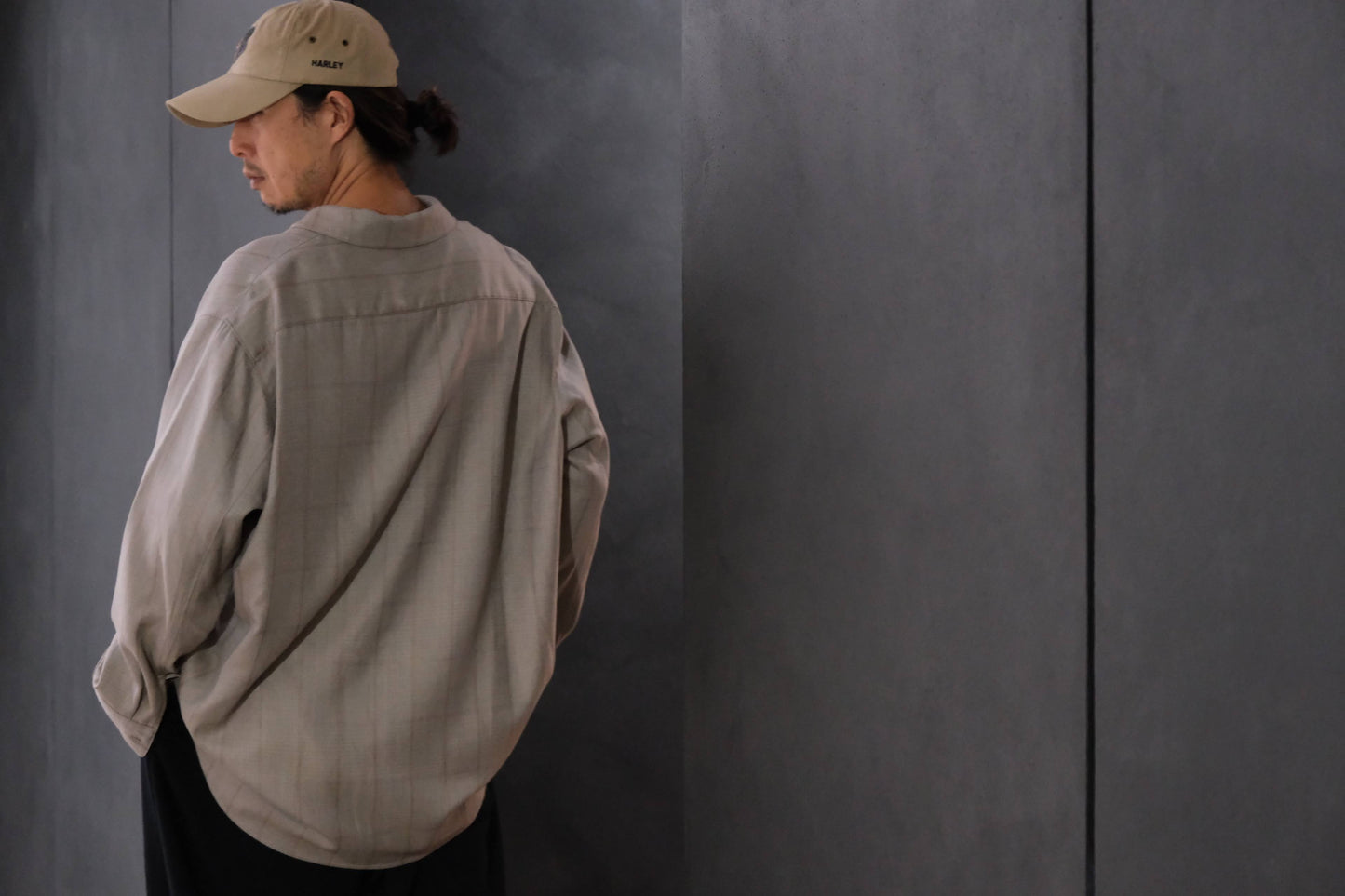 nonnotte/Minimum Shawl Collar Oversized Shirt/Wool/Silk Ghost Plaid