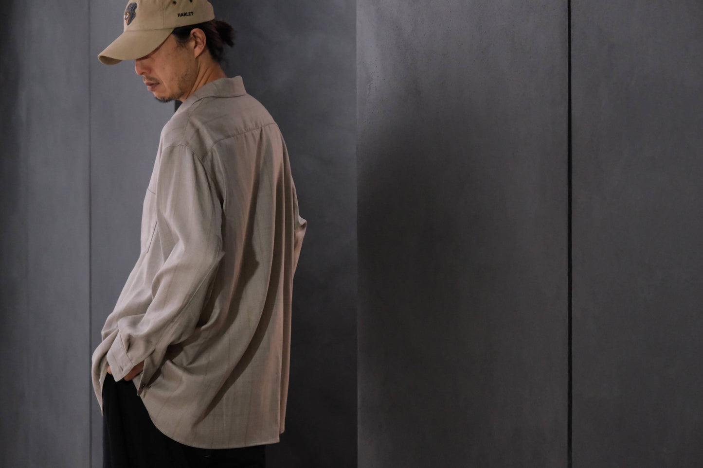 nonnotte/Minimum Shawl Collar Oversized Shirt/Wool/Silk Ghost Plaid