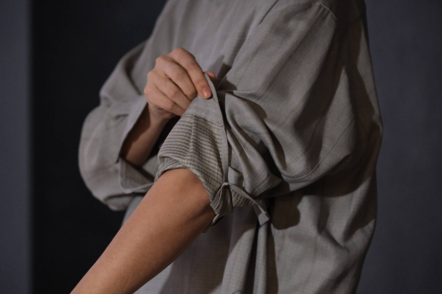 nonnotte/Minimum Shawl Collar Oversized Shirt/Wool/Silk Ghost Plaid