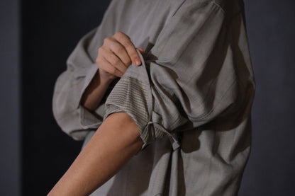 nonnotte/Minimum Shawl Collar Oversized Shirt/Wool/Silk Ghost Plaid