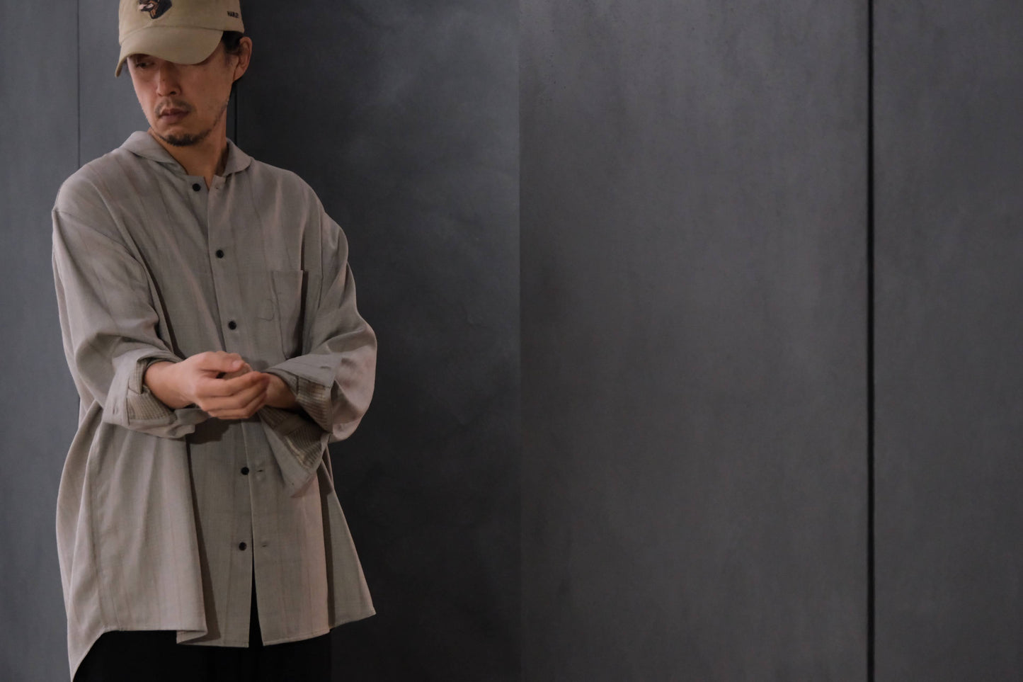nonnotte/Minimum Shawl Collar Oversized Shirt/Wool/Silk Ghost Plaid