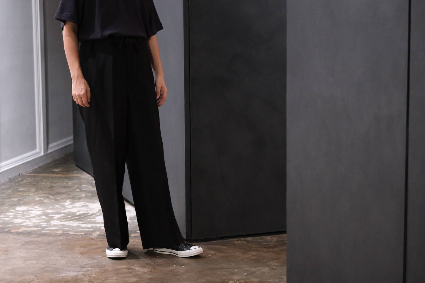 nonnotte/Draw Cord Wide Straight Trousers/Lineon