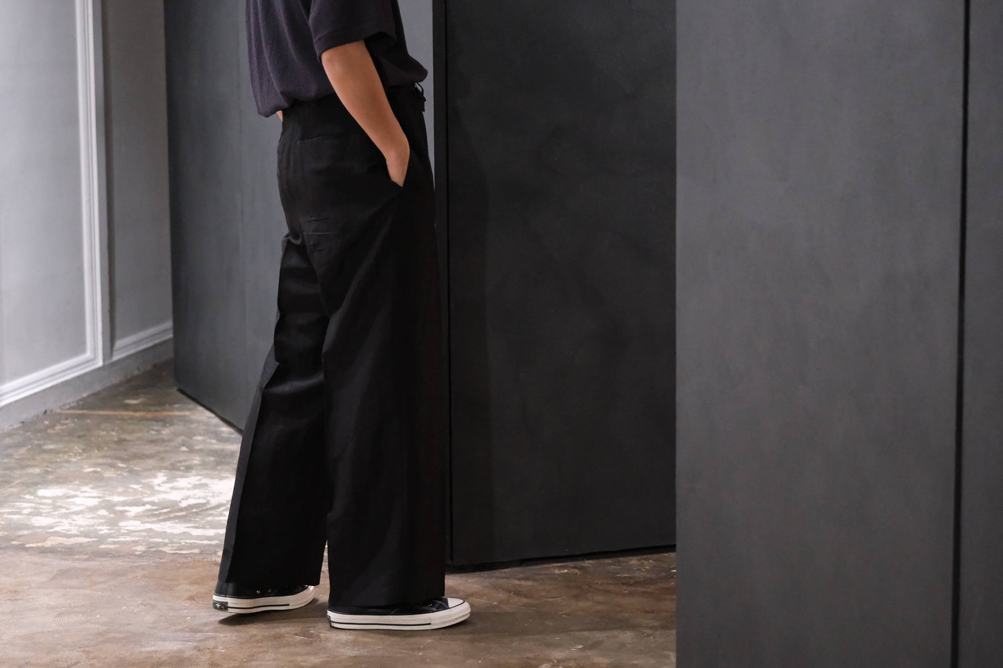 nonnotte/Draw Cord Wide Straight Trousers/Lineon