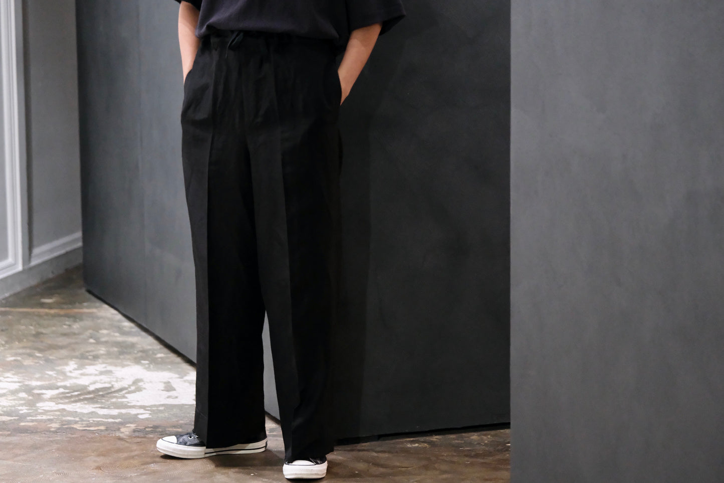 nonnotte/Draw Cord Wide Straight Trousers/Lineon