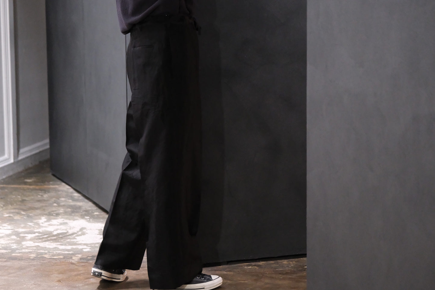 nonnotte/Draw Cord Wide Straight Trousers/Lineon