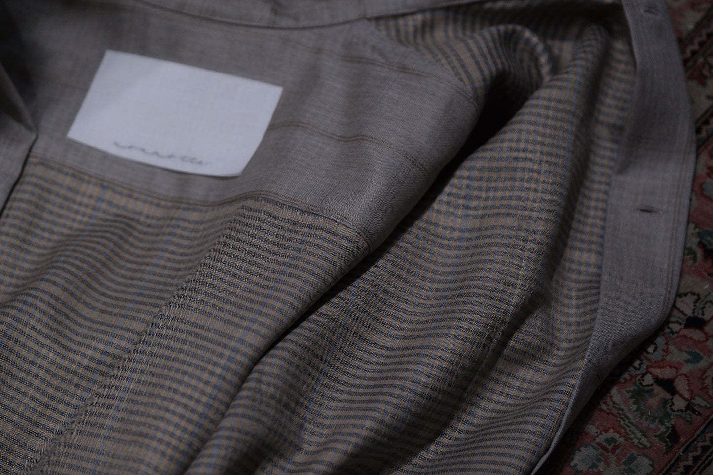 nonnotte/Minimum Shawl Collar Oversized Shirt/Wool/Silk Ghost Plaid