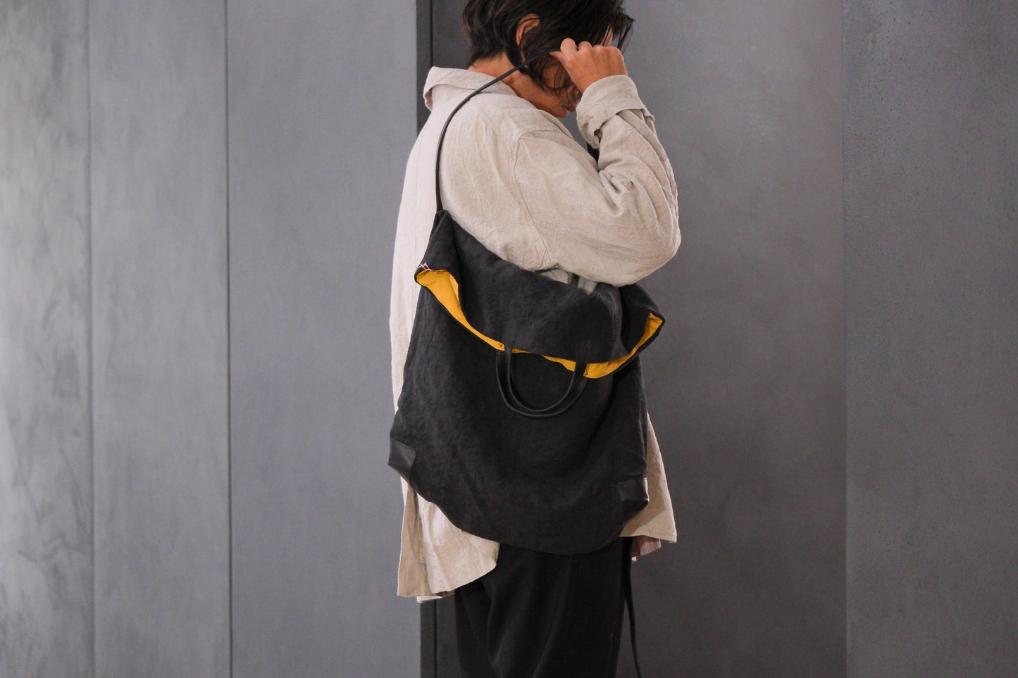 Chez VIDALENC × Marlène Coudeville  /  BAG GIPSY XL /  ANCIENT LINEN BLACK
