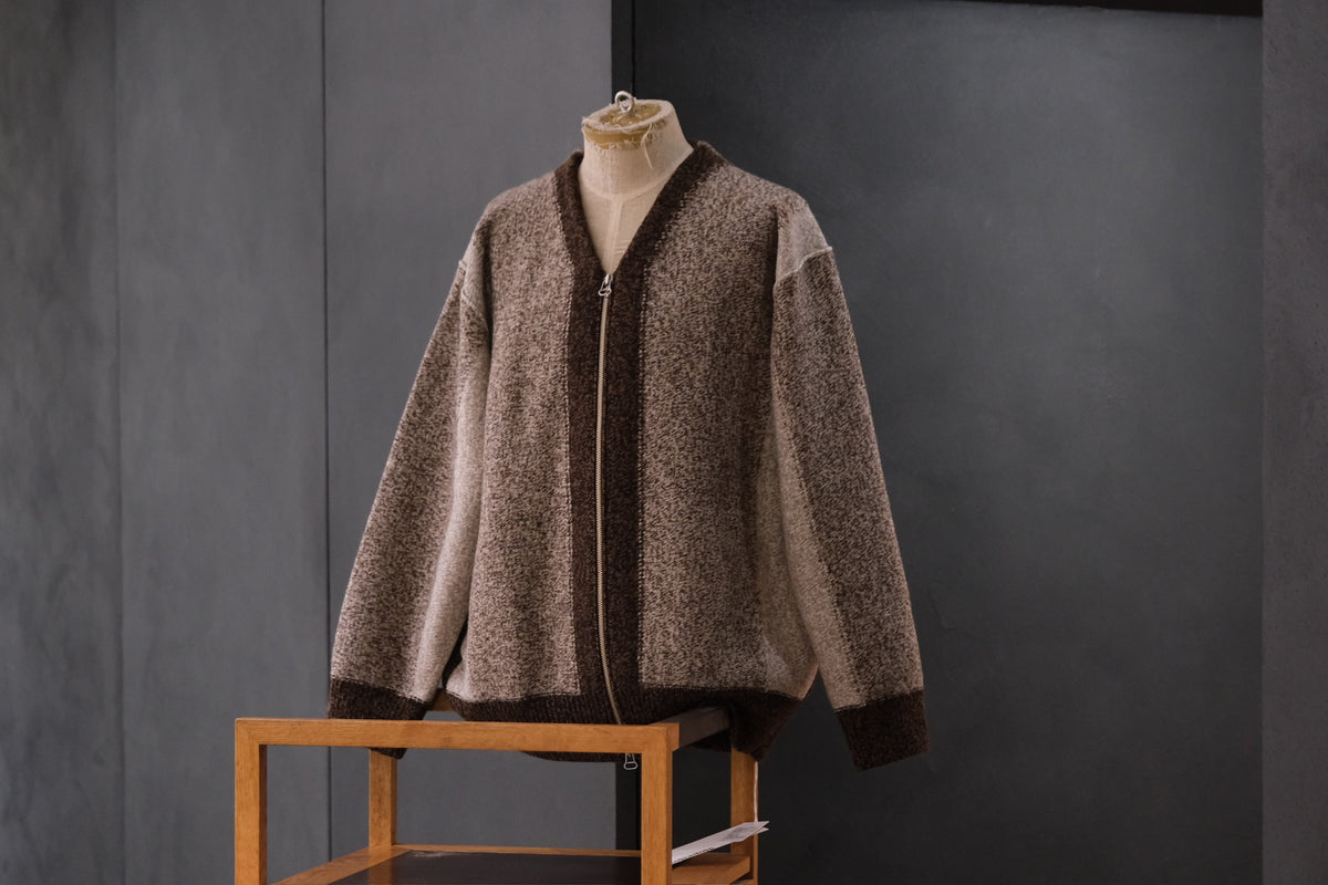 SLOPE SLOW/intarsia zip cardigan/Seven colors NZ wool