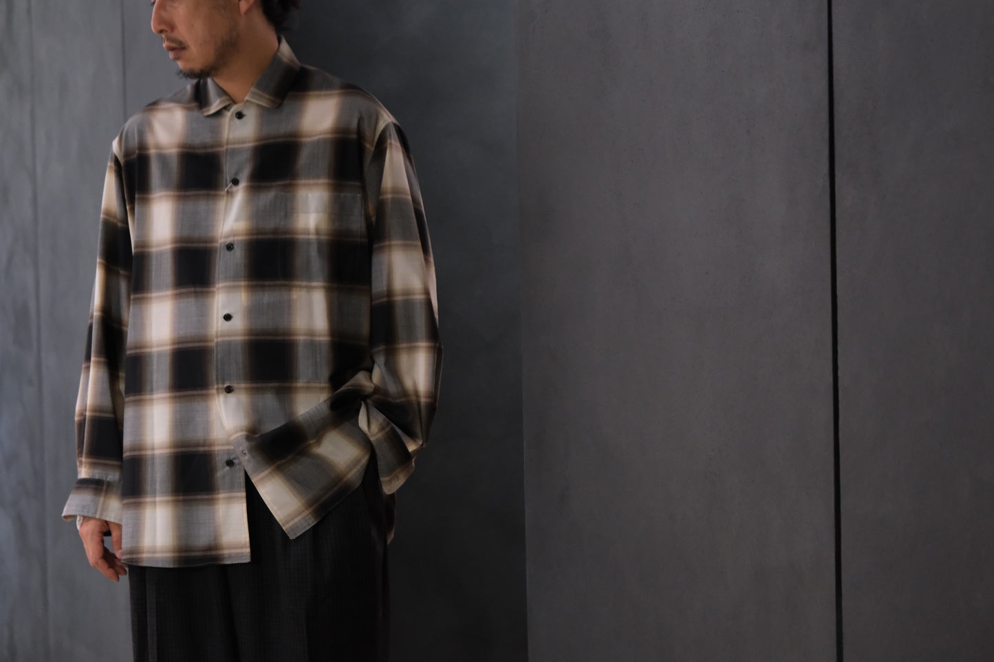 nonnotte/Calm Oversized Open Collar Shirt/Eau de Chemise/W N Ombre Check