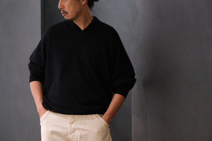 nonnotte/Draping Shawl Collar V Pullover/Pure Cashmere Knit
