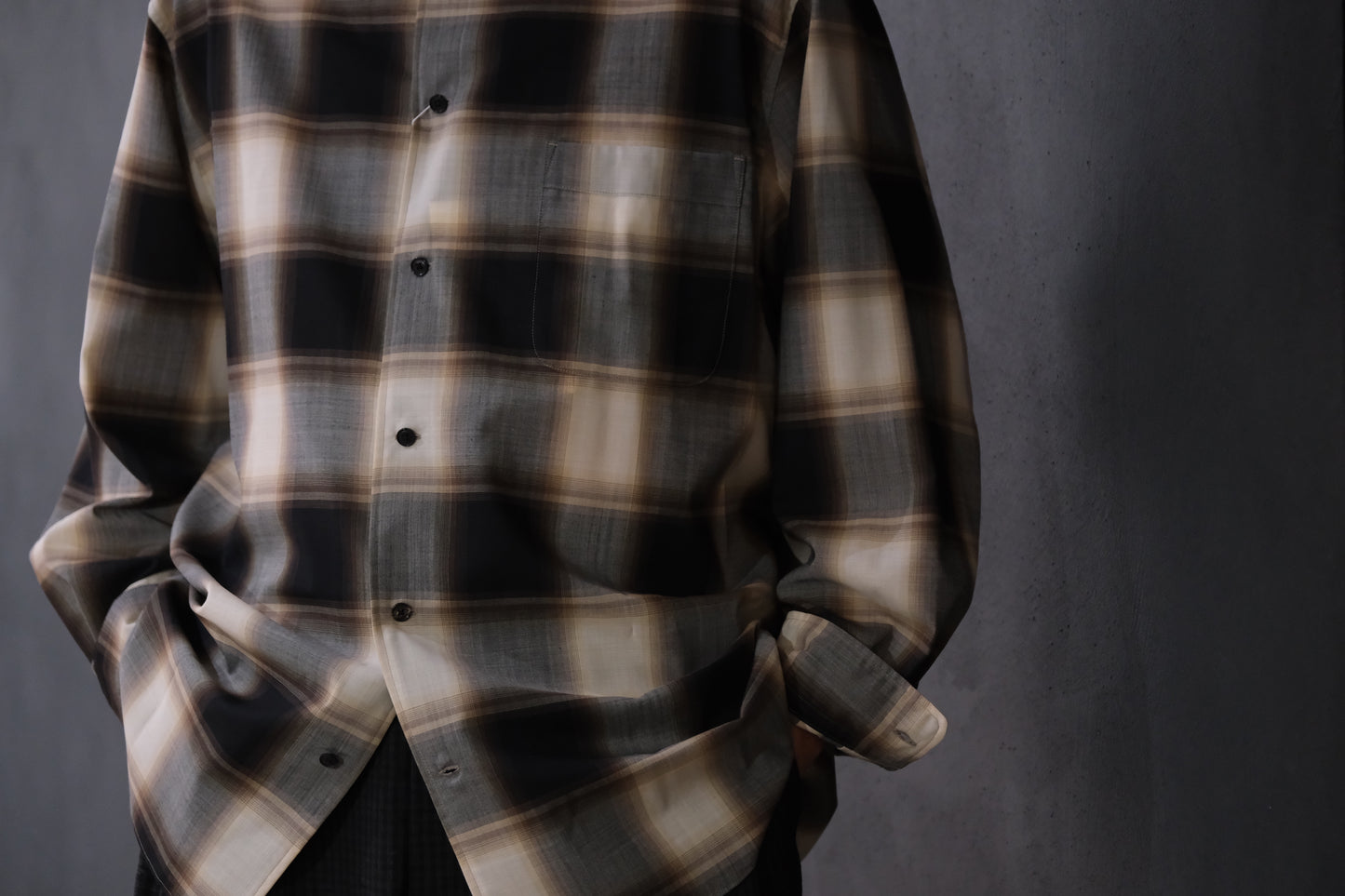 nonnotte/Calm Oversized Open Collar Shirt/Eau de Chemise/W N Ombre Check