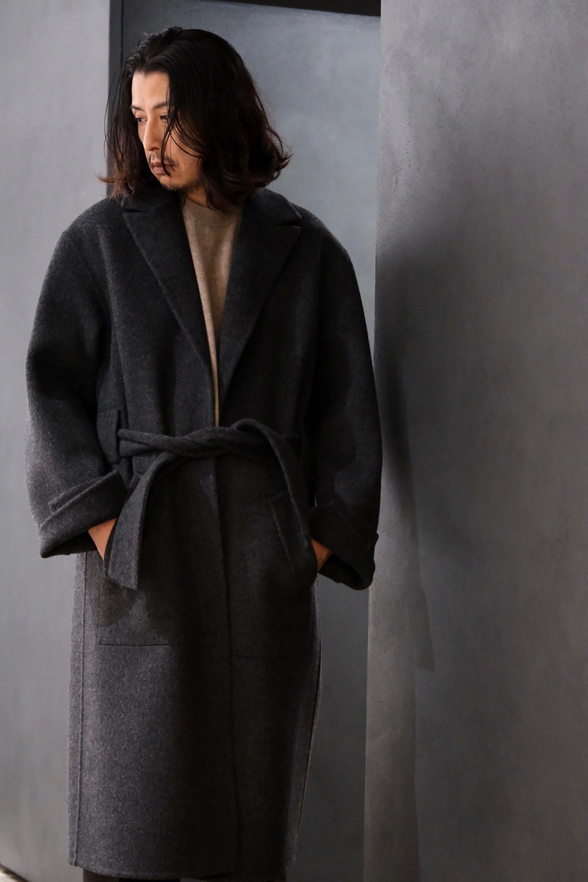 POSTELEGANT/ WOOL REVER  COAT　/ CHARCOAL GREY