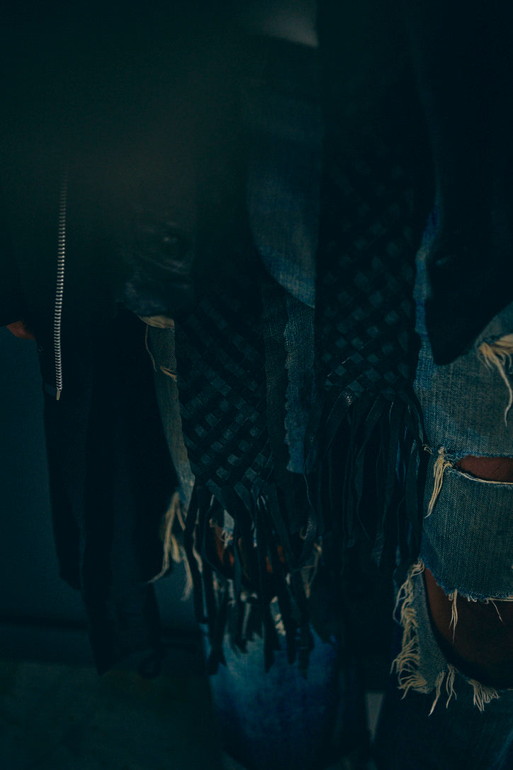 GOOD KARMA DEVELOPMENT /  Leather Stole"CASTRO" / BLACK