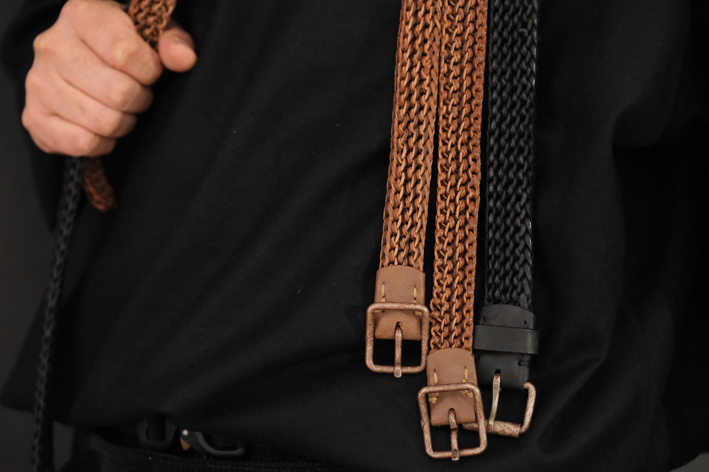 Womb Leather / Hand Knitted Leather Belt / Camel