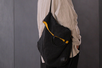 Chez VIDALENC × Marlène Coudeville  /  BAG GIPSY XL /  ANCIENT LINEN BLACK
