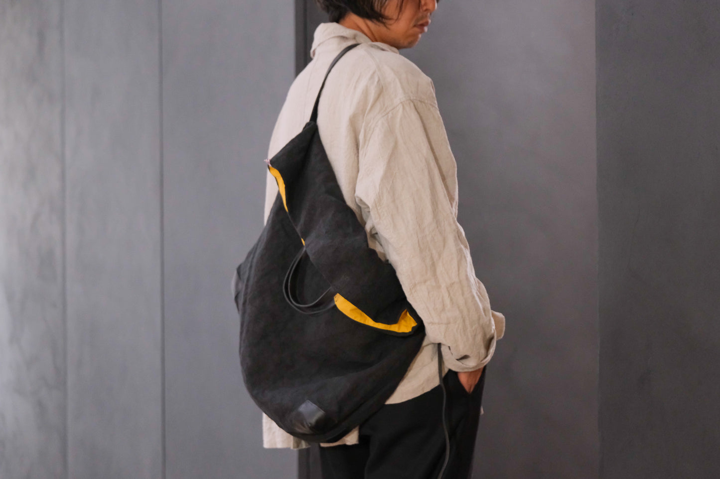 Chez VIDALENC × Marlène Coudeville  /  BAG GIPSY XL /  ANCIENT LINEN BLACK