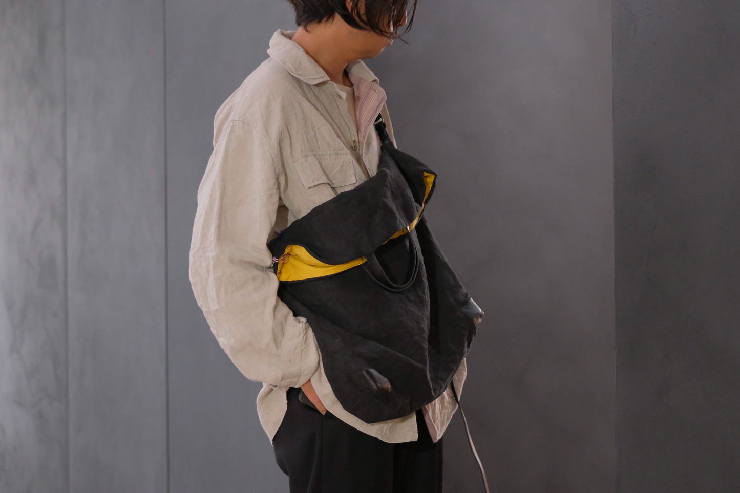 Chez VIDALENC × Marlène Coudeville  /  BAG GIPSY XL /  ANCIENT LINEN BLACK