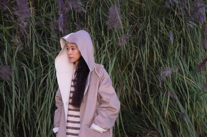 wright./Oversized reversible hooded A-line coat