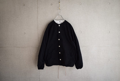 【受注商品】wright. / No-coller coach jacket (Hight density nylon taffeta coating / European vintage linen Sumi ink dye )