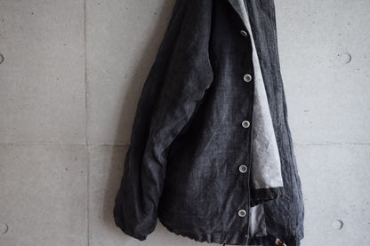 【受注商品】wright. / No-coller coach jacket (Hight density nylon taffeta coating / European vintage linen Sumi ink dye )