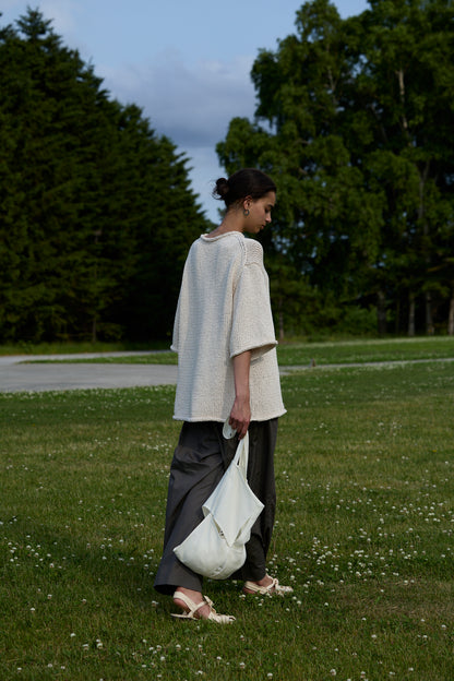 POSTELEGANT / Washi Paper Cotton Hand Knit Pull-Over / Ecru
