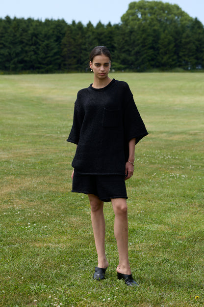 POSTELEGANT / Washi Paper Cotton Hand Knit Pull-Over / Black