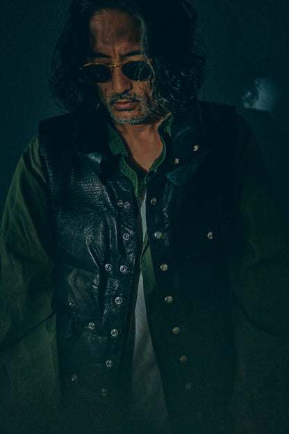 GOODKARMA DEVELOPMENT/Leather Down Vest"GRIZZLY"