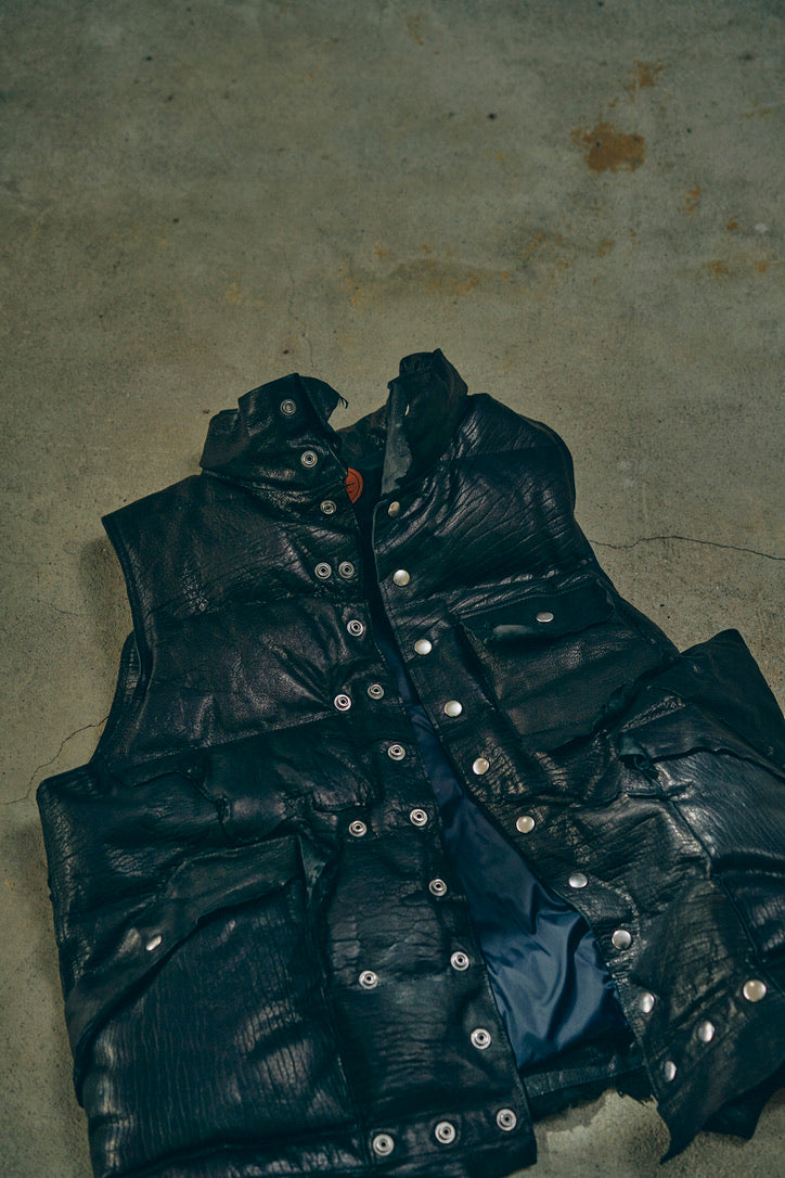 GOODKARMA DEVELOPMENT/Leather Down Vest"GRIZZLY"